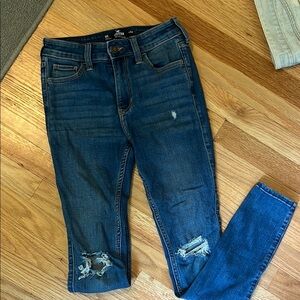 Hollister Blue Skinny Stretchy Distressed Jeans, Size 24R or 00R